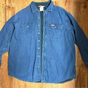 Vintage Carhartt Shirt Mens XL Blue Denim Flannel Lined Shacket S63 DST 90s
